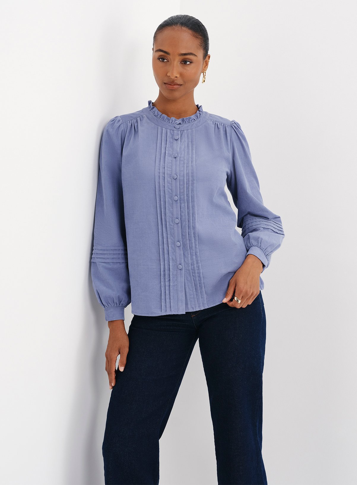 FINERY Lucy Corduroy Pintuck Long Sleeve Shirt 16 - Image 2 thumbnail